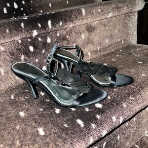 New WHBM satin heels with chiffon front